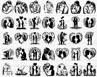 SVG de pareja, SVG de amantes, silueta de pareja, SVG de marido y mujer, imágenes prediseñadas de pareja, SVG de aniversario, silueta de marido y mujer, PNG de pareja
