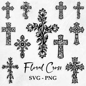 Cross SVG, Floral Cross SVG Bundle, Christian Cross Svg, Religious Svg, Cross and Flowers Svg, Flower Cross Svg, Faith Svg, Floral Cross Png