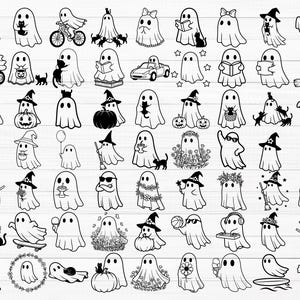 Paquete SVG de fantasmas adorables (65 archivos SVG y PNG). Descarga instantánea para uso comercial.