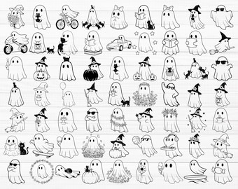 Söt spöke SVG-paket, spökkontursvg, minimalistisk spöksvg, Halloweensvg, spökclipart, spöklager, läskig säsongssvg, Boo-svg