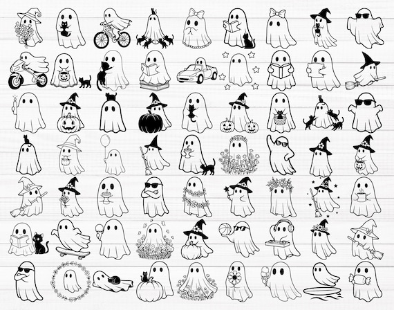 Cute Ghost SVG Bundle, Ghost Outline Svg, Minimalist Ghost Svg, Halloween Svg, Ghost Clipart, Ghost Layered, Spooky Season Svg, Boo Svg
