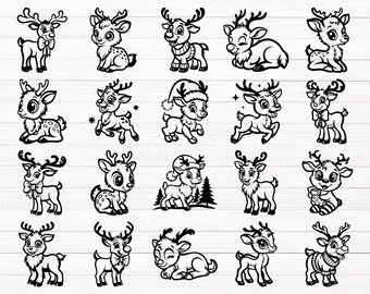 Pacote de imagens SVG de renas fofas, SVG de rena, SVG de rena menina, SVG de rena menino, SVG de rena de inverno, SVG de rena de Natal, PNG de rena fofa
