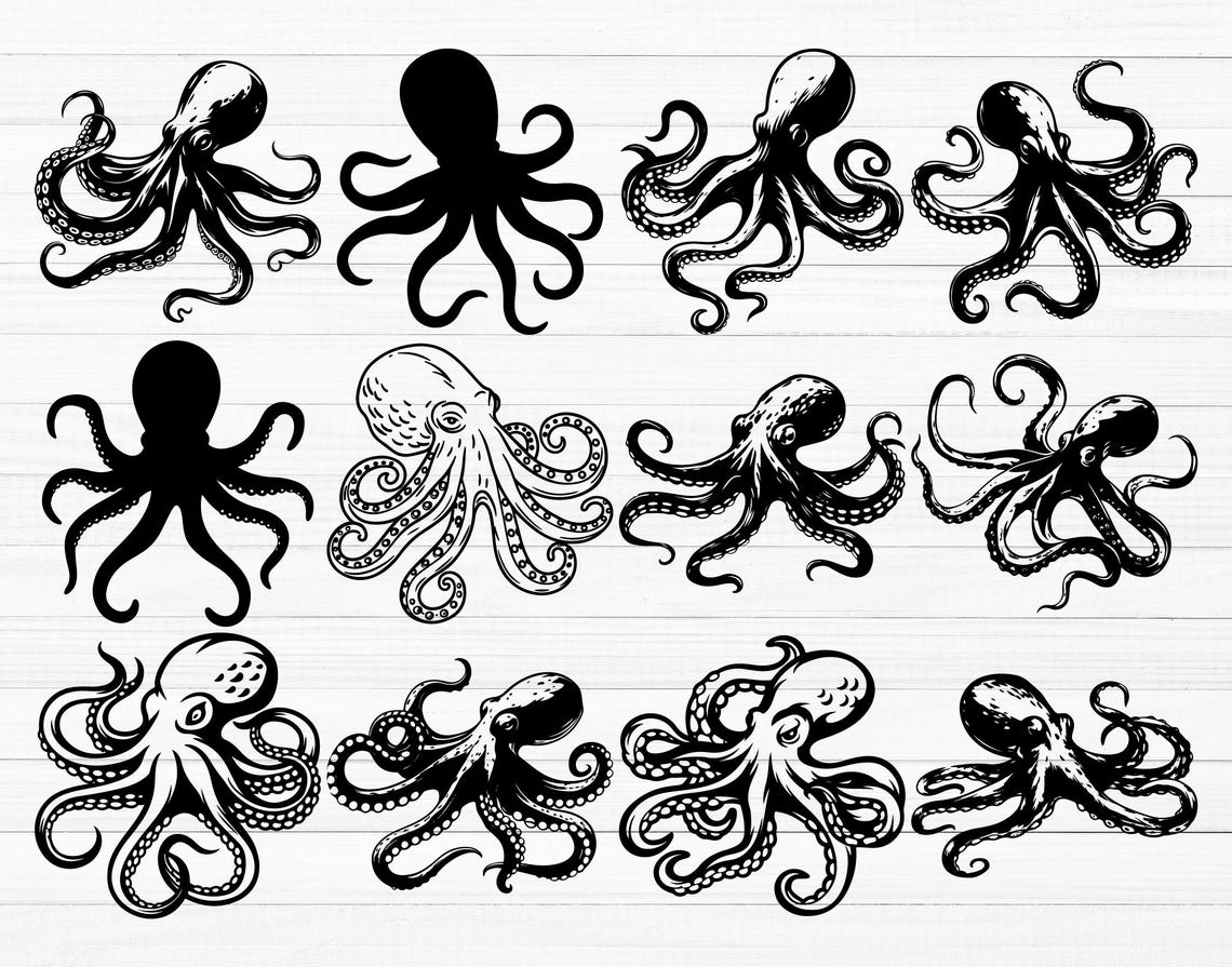 Octopus SVG Bundle (40 SVG & PNG Files) Instant Download, Commercial ...