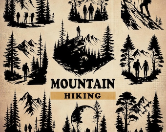 Hiking SVG, Hiking Svg Bundle, Nature Svg, Mountains Svg, Forest Scene Svg, Adventure Svg, Adventure Awaits Svg, Travel Svg, Hiking Vector