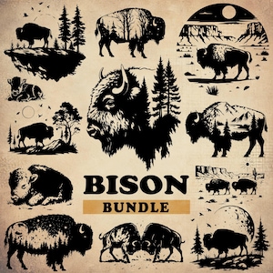 Bison SVG, Forest Bison Svg, Bison Mountain Svg, Bison Desert Svg, Bison Silhouette, American Bison Svg, Bison Clipart, Laser Engraving