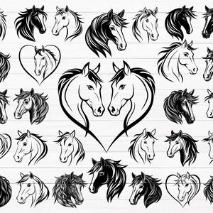 Schönes Pferd SVG, Pferdekopf SVG, Pferdekopf Clipart, Pferdekopf Clipart, Pferd Vektor, Pferdesilhouette, Pferdeherz zwar