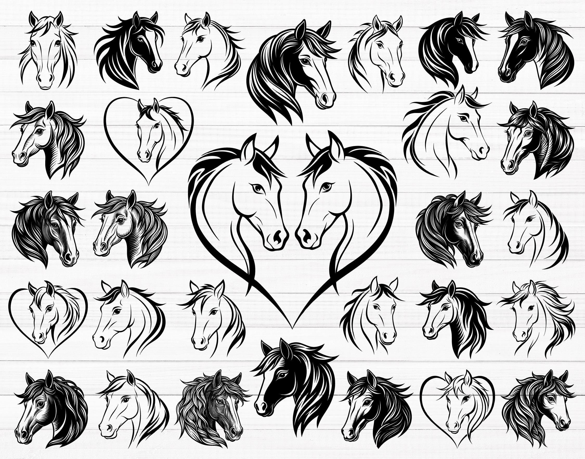 Schönes Pferd SVG, Pferdekopf SVG, Pferdekopf Clipart, Pferdekopf Clipart, Pferd Vektor, Pferdesilhouette, Pferdeherz zwar
