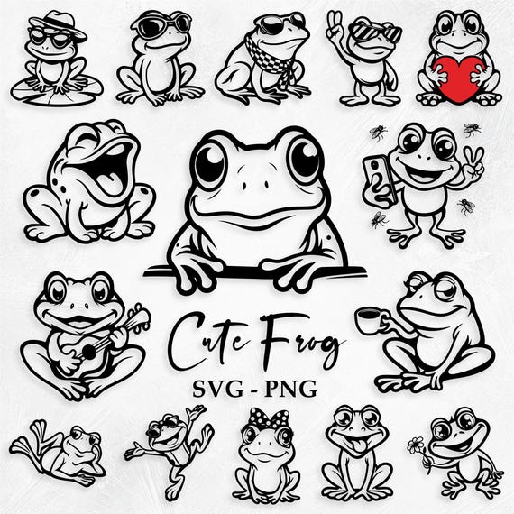 Cute Frog SVG Bundle, Cartoon Frog Svg, Funny Frog Svg, Animal Svg, Frog Clipart, Cute Baby Frog Svg, Sunglasses Frog Svg, Cute Frog Png