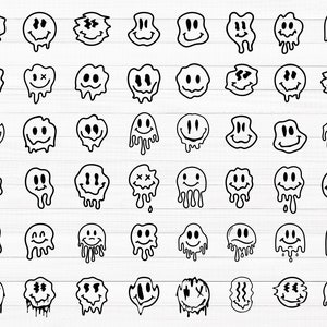 Schmelzendes Lächeln SVG, Smiley Gesicht Bundle, Smiley SVG, Smiley Png, Emoji SVG, Lächeln SVG Cricut, Smiley Tropfen, glückliches Gesicht svg, glückliches Retro svg