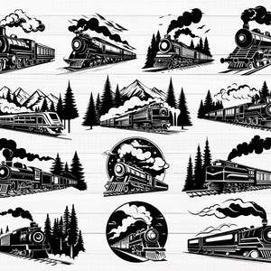 Train Svg, Locomotive Svg, Train SVG Bundle, Train Silhouette, Train Vector, Steam Train Svg, Train and Trees Svg, Mountain and Train Svg