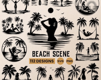 Beach Scene SVG Bundle (112 SVG & PNG Files) Instant Download, Commercial Use