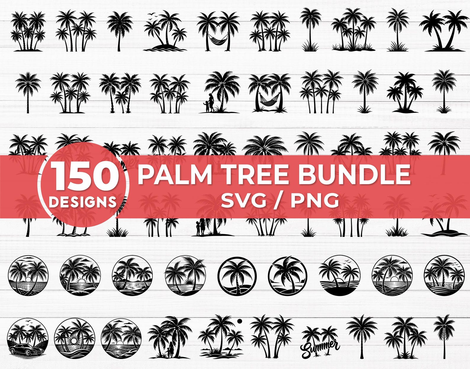 Palm Tree SVG Bundle (150 SVG & PNG Files) Instant Download, Commercial ...