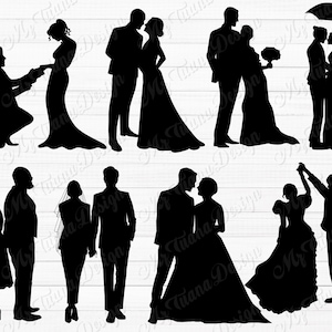 Wedding Couple Silhouettes SVG, Wedding Svg Bundle, Bride and Groom Svg, Bridal Party Svg, Save the Date Svg, Cut File Cricut, Silhouette