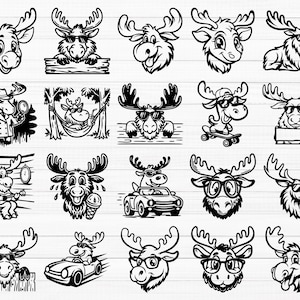 Cute Moose SVG Bundle, Funny Moose Svg, Moose Svg, Winter Moose Svg, Cartoon Moose Svg, Baby Moose Svg, Cute Moose Png, Baby Moose Png