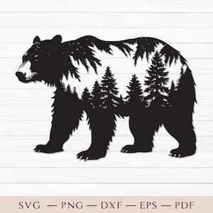 Bear Forest SVG, Bear Silhouette, Bear Forest Clipart, Forest Silhouette, Camping Svg, Bear Clipart Svg, Bear Cricut Svg, Adventure Svg