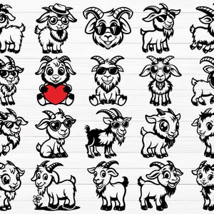 Cute Goat SVG Bundle, Cartoon Goat Svg, Funny Goat Svg, Animal Svg, Goat Clipart, Cute Baby Goat Svg, Sunglasses Goat Svg, Cute Goat Png
