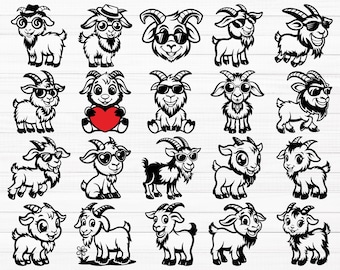 Cute Goat SVG Bundle, Cartoon Goat Svg, Funny Goat Svg, Animal Svg, Goat Clipart, Cute Baby Goat Svg, Sunglasses Goat Svg, Cute Goat Png