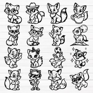 かわいいキツネ SVG、赤ちゃんキツネ SVG、キツネのクリップアート、面白いキツネ SVG、かっこいいキツネ SVG、森の動物 SVG、かわいい動物 SVG、かわいいキツネ PNG