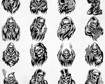 Grim Reaper SVG Bundle, Skull Silhouette, Halloween Svg, Grim Reaper Skeleton Cut Files, Grim Reaper Clipart, Grim Reaper Skeleton Png