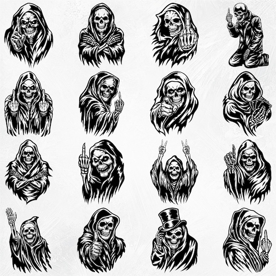 Grim Reaper SVG Bundle, Skull Silhouette, Halloween Svg, Grim Reaper Skeleton Cut Files, Grim Reaper Clipart, Grim Reaper Skeleton Png