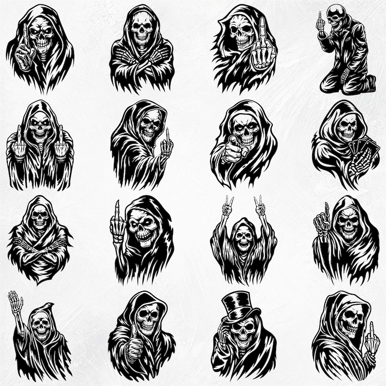 Liemannen SVG-paket, skallesilhuett, Halloween-svg, Liemannen-skelett-klippfiler, Liemannen Clipart, Liemannen-skelett png bild 1