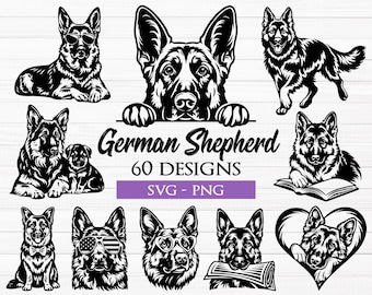 German Shepherd SVG Bundle, German Shepherd Clipart, Dog Svg, German Shepherd Silhouette, Police Dog Svg, Dog Png, German Shepherd Png