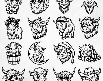 Cute Highland Cow SVG, Baby Cow Svg, Floral Cow Svg, Highland Cow Head Svg, Highland Cow Silhouette, Funny Cow Svg, Highland Cow Png