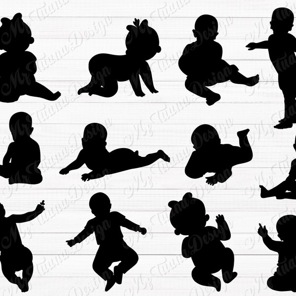 Baby Silhouette, Child Silhouette, Baby Clipart, Kids Clipart, Child Silhouettes, Baby Shape, Baby Cutting File, Baby Sublimation, Svg