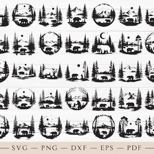 Bear SVG, Bear Nature Svg, Bear Svg, Forest Svg, Bear in Woods, Bear in Trees, Mountain Bear Svg, Mountain Forest Svg