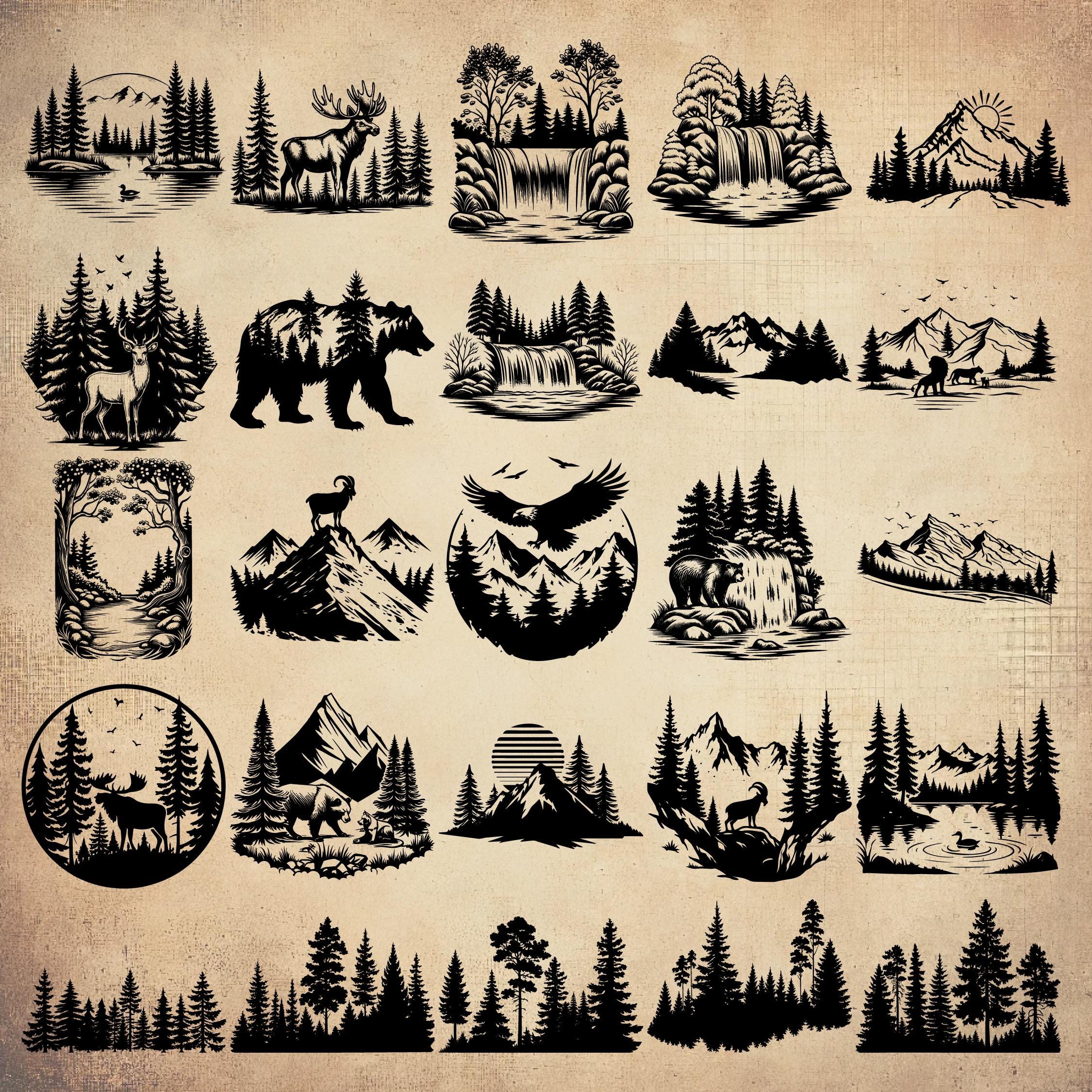 100 Woodland Scene SVG Bundle, Forest Scene Svg, Landscape Svg, Pine ...