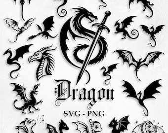 Dragon SVG, Dragon Svg Bundle, Dragon Silhouette, Dragon Cut File, Dragons Head, Dragon Clipart, Animal Svg, Dragon Tattoo Svg, Dragon Png