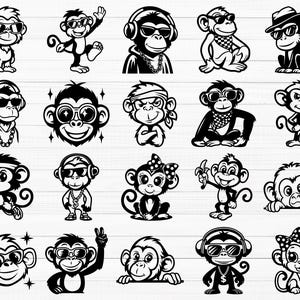 Mono lindo SVG, Mono bebé Svg, Mono de dibujos animados Svg, Mono lindo Clipart, Silueta de mono Contorno de mono Cara de mono Svg, Mono lindo Png