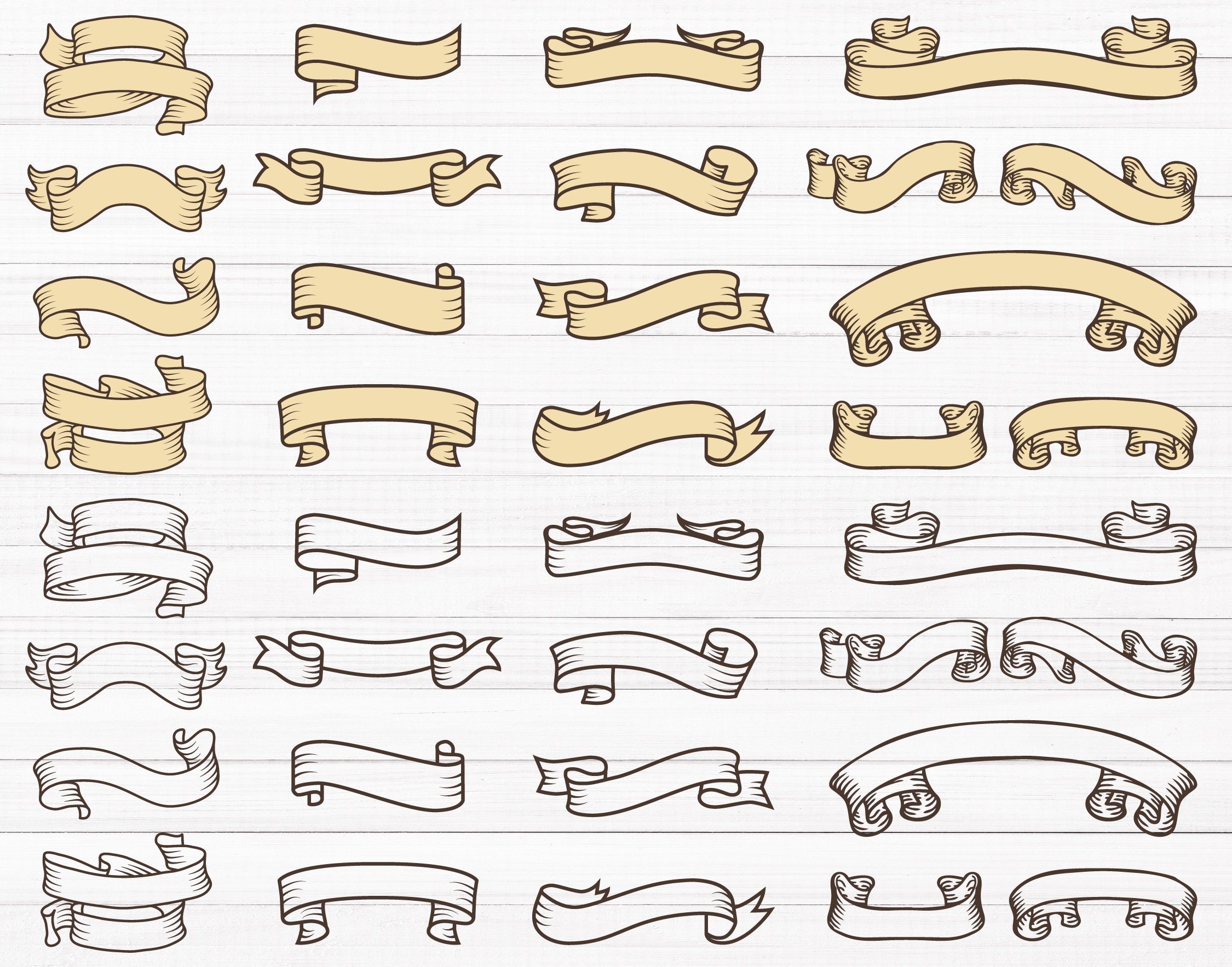 Banner Ribbon Svg, Banner Svg Bundle, Retro Scroll Clipart, Banner Png