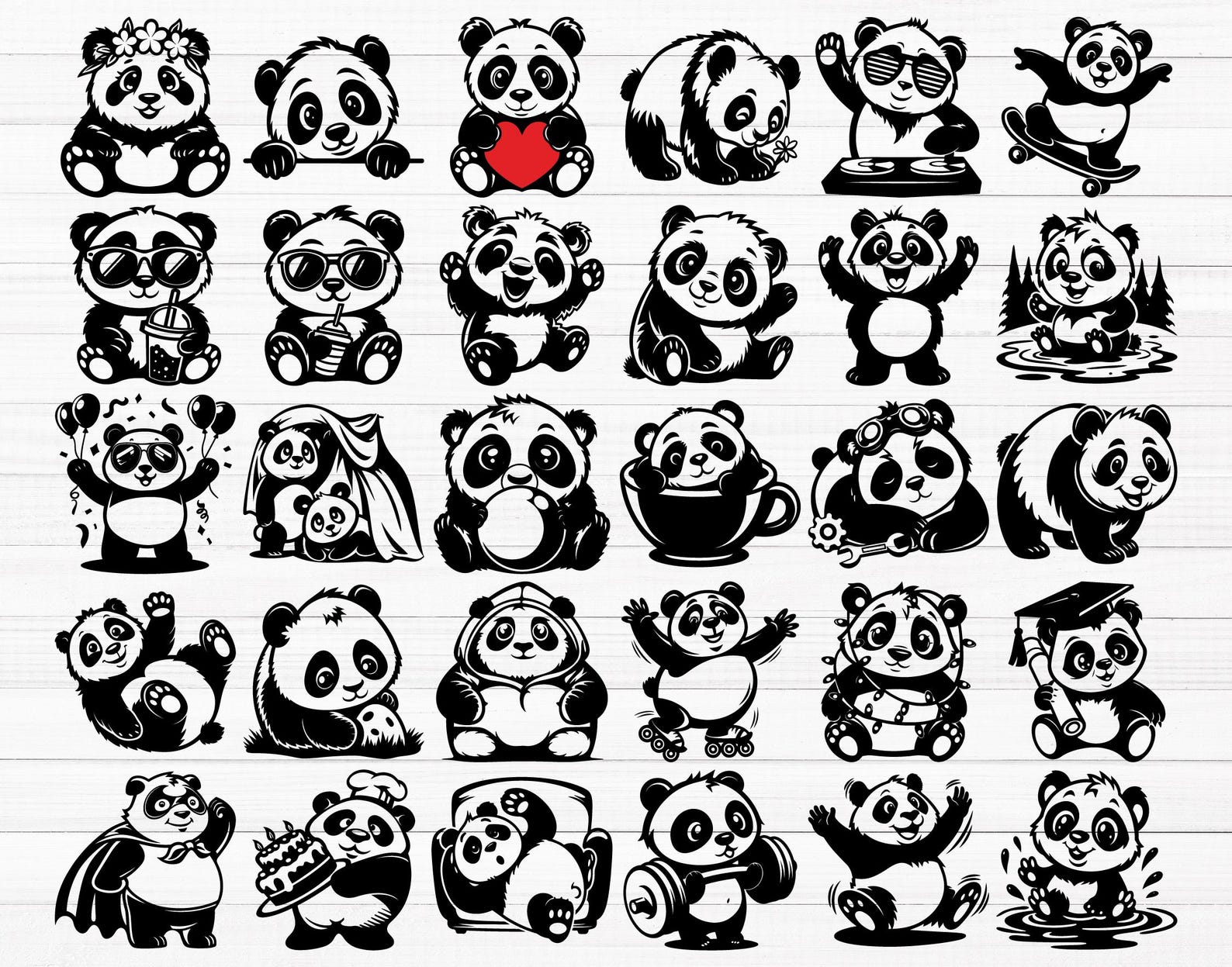 Cute Panda SVG Bundle (80 SVG & PNG Files) Instant Download, Commercial ...