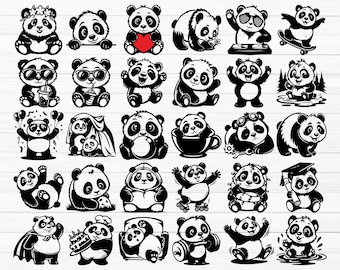 Cute Panda SVG Bundle, Cartoon Panda Svg, Funny Panda Svg, Animal Svg, Cute Baby Panda Svg, Sunglasses Panda Svg, Panda Clipart, Panda Png
