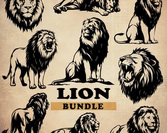 Lion SVG, Lion Silhouette, Lion Head Svg, Lion Vector, Lion Svg Bundle, Lion Head Silhouette, Lion Clipart, Lion Png, Animal Svg