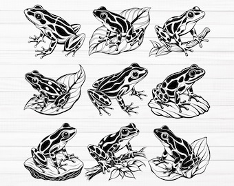 Frog SVG Bundle, Poison Dart Frog Silhouette, Cute Tree Frog Clipart, Amphibian Cut Files for Cricut, Exotic Animal Dxf, Eps