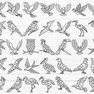 幾何学的な動物 SVG、幾何学的な鳥 SVG、折り紙の動物 SVG、動物の絵 SVG、ミニマリストの動物 SVG、幾何学的な飛んでいる鳥 SVG および PNG
