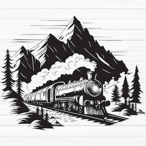 Train SVG, Steam Train Svg, Train Clipart, Steam Locomotive Svg, Mountain Svg, Retro Train Svg, Train Through Mountain Svg, Train Silhouette