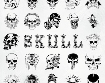 Skull SVG Bundle (150 SVG & PNG Files) Instant Download, Commercial Use