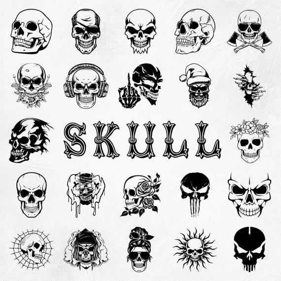 150 Skull SVG Bundle, Skull Svg, Skull Png, Skull Silhouette, Sublimation Files, Skull Cut Files, Skull Tshirt, Skeleton Svg, Skeleton Png