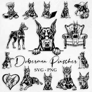Doberman SVG Bundle, Peeking Doberman Svg, Doberman Silhouette, Doberman Clipart, Doberman Vector, Dog Svg, Dog Png, Doberman Png