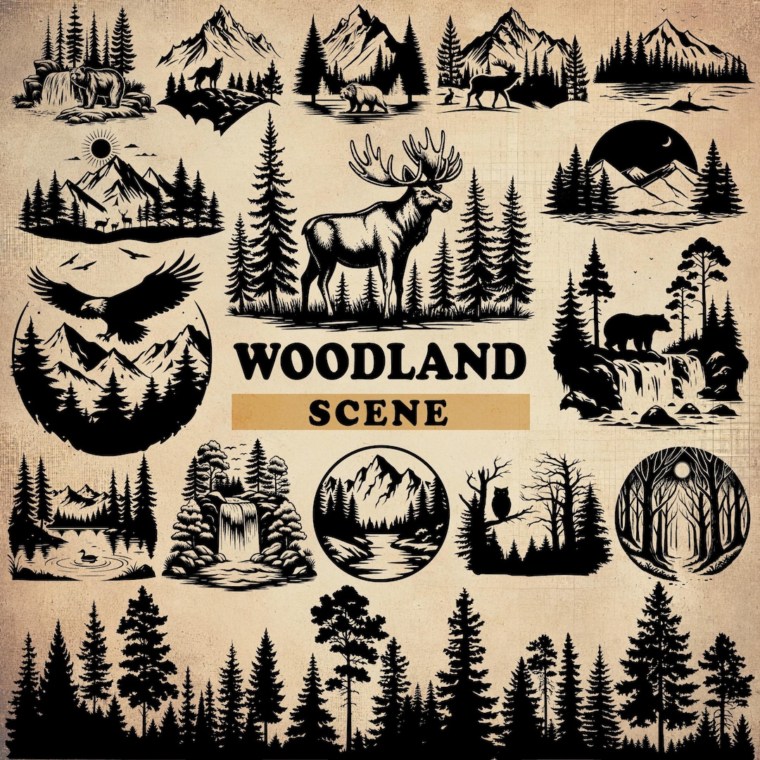 100 Woodland Scene SVG Bundle, Forest Scene Svg, Landscape Svg, Pine ...