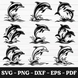 Dauphin SVG, Dauphin Svg Bundle, Clipart Dauphin, Dauphin Png, vecteur de Dauphin, Dauphin Cricut, Silhouette de Dauphin, Svg d'animal marin, vie marine