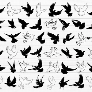 Doves SVG, Pigeon Svg, Dove Silhouette, Dove Vector, Wedding Doves Svg, Flying Bird Svg, Dove Cutting Files Png, Love Dove Svg, Peace Svg