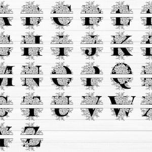 Floral Alphabet SVG, Split Monogram Svg, Family Monogram Svg, Split Letter Svg, Initial Monogram Svg, Flourish Svg, Wedding Svg