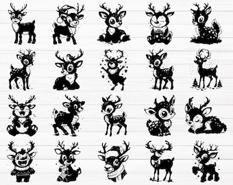 Pacote de imagens SVG de renas fofas, SVG de rena, SVG de rena natalina, SVG de rena de Natal, SVG de rena de inverno, SVG de rena de Natal, PNG de rena fofa