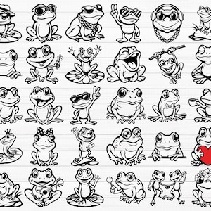 Paquete SVG de rana linda, rana de dibujos animados, rana divertida, animales, clipart de rana, rana bebé linda, rana con gafas de sol, rana linda PNG