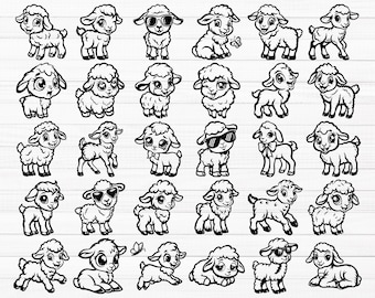 Cute Sheep Svg, Cute Lamb SVG Bundle, Lamb Clipart, Lamb Vector, Lamb Silhouette, Sheep Clipart, Sheep Vector, Farm Animal Svg, Lamb Png
