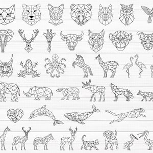 幾何学的な動物 SVG、幾何学的な野生動物 SVG、折り紙の動物、動物の絵 SVG、ミニマリストの動物 SVG、幾何学的なハート、幾何学的な鹿 SVG